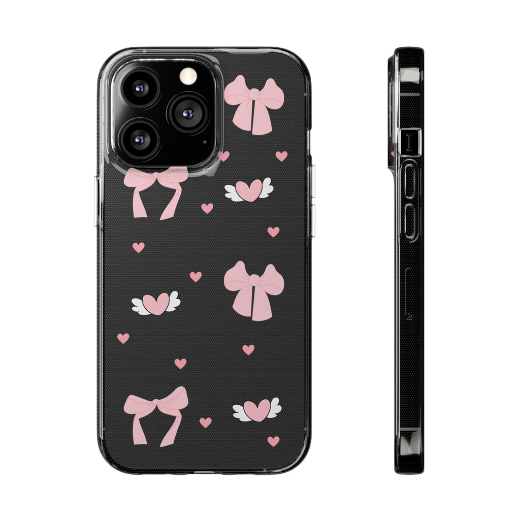 Cute Pink Bow Soft Phone Case | Stylish Heart & Wing Design