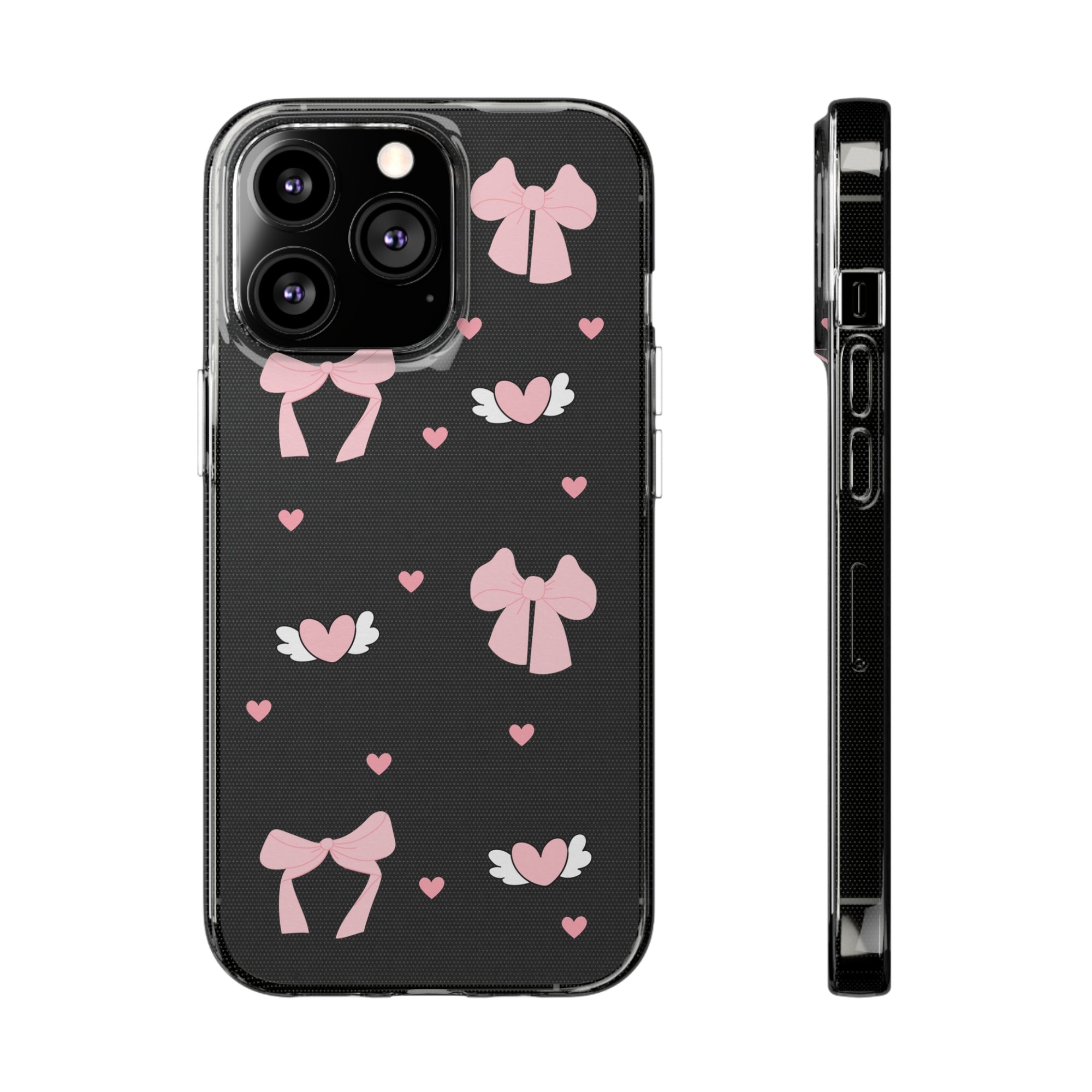 Cute Pink Bow Soft Phone Case | Stylish Heart & Wing Design
