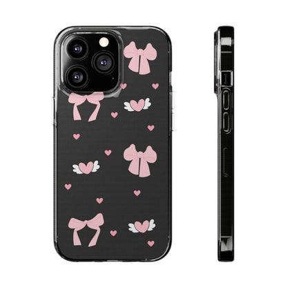 Cute Pink Bow Soft Phone Case | Stylish Heart & Wing Design