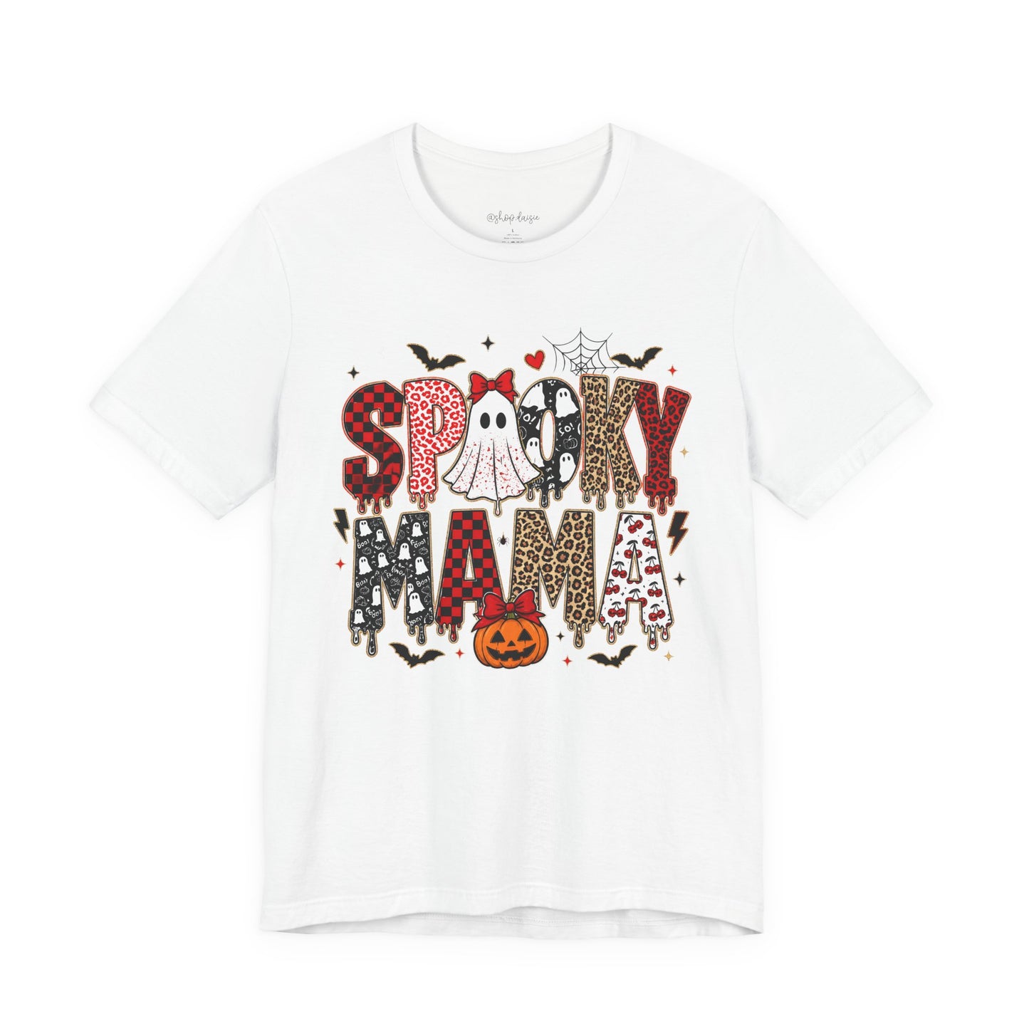 Spooky Mama Halloween Tee Leopard Checkered Design