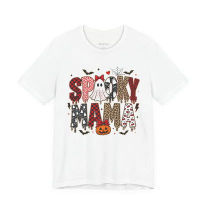 Spooky Mama Halloween Tee Leopard Checkered Design