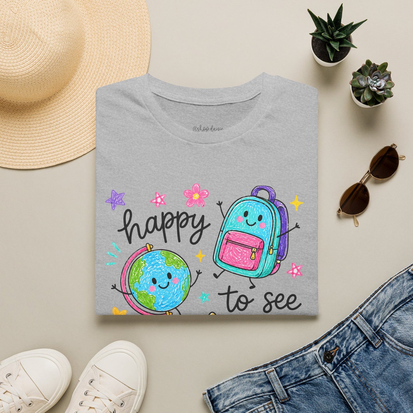 "Happy to See Your Face" Cute Back-to-School Backpack & Earth Graphic Tee