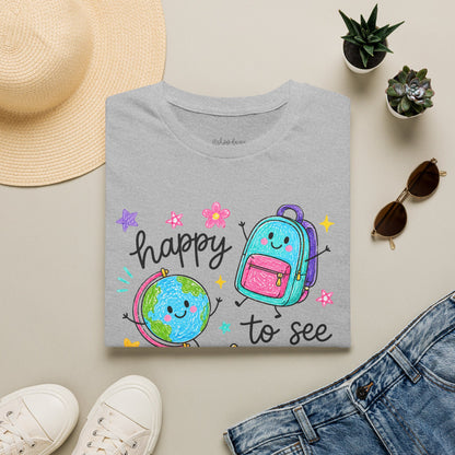 "Happy to See Your Face" Cute Back-to-School Backpack & Earth Graphic Tee