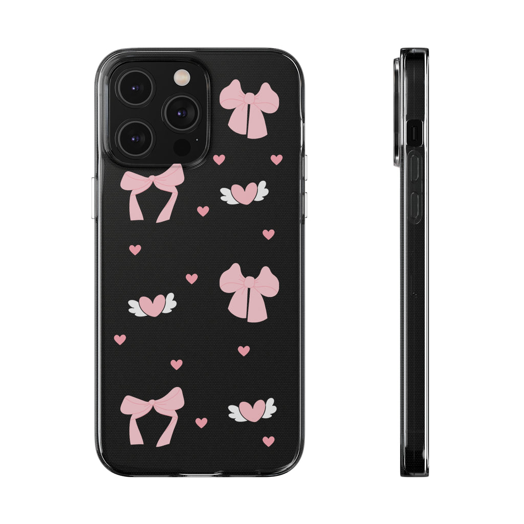 Cute Pink Bow Soft Phone Case | Stylish Heart & Wing Design