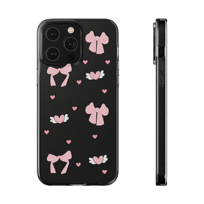 Cute Pink Bow Soft Phone Case | Stylish Heart & Wing Design