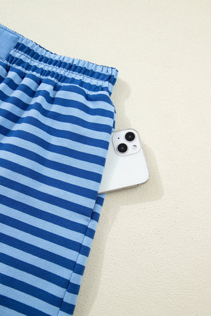 Striped Short Sleeve Short Set - Blue Dear-Lover Dropshipping