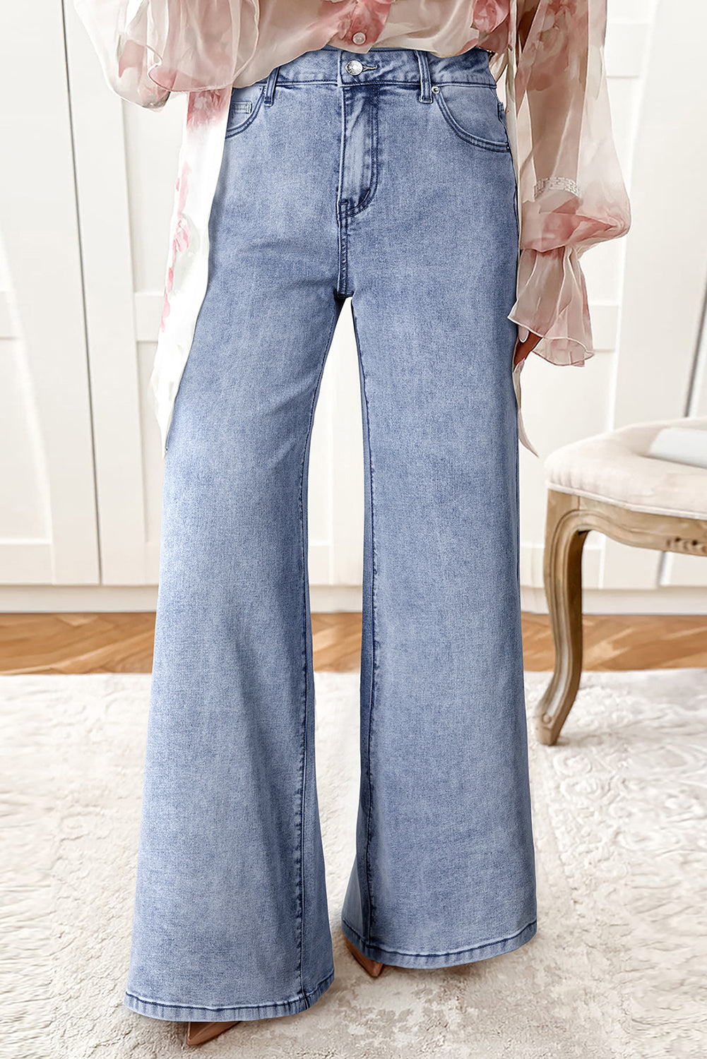 Blue High Waist Button Bell Bottom Jeans Dear-Lover Dropshipping