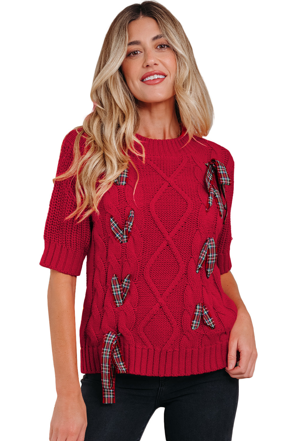 Lace up Holiday Puff Sweater Dear-Lover Dropshipping