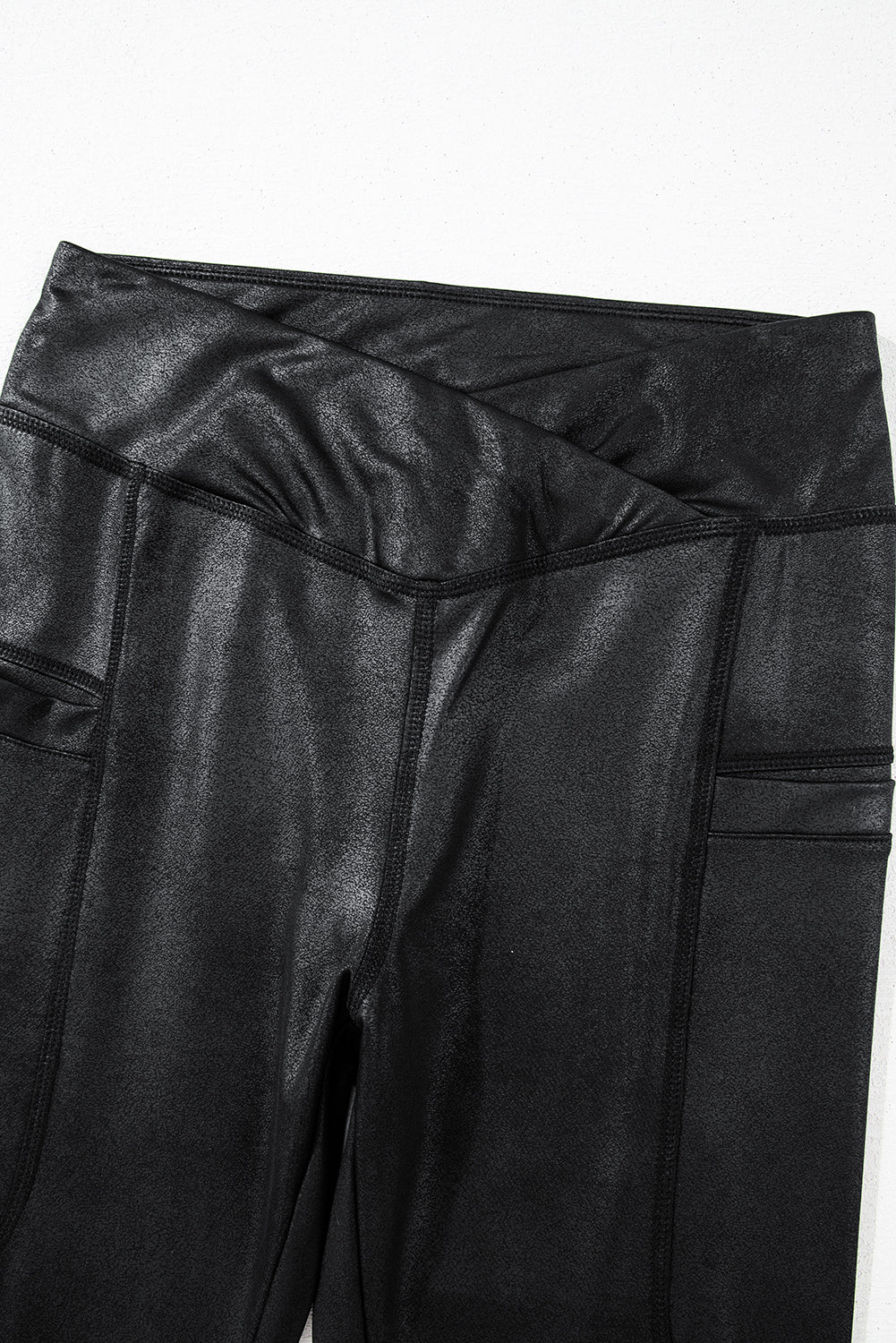 Black V Crossover High Waist Faux Leather Leggings Daisie Boutique