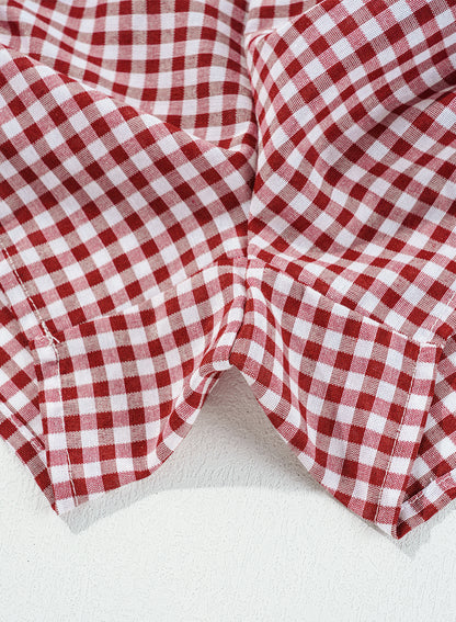Red Plaid Gingham Printed High Waist Shorts Daisie Boutique