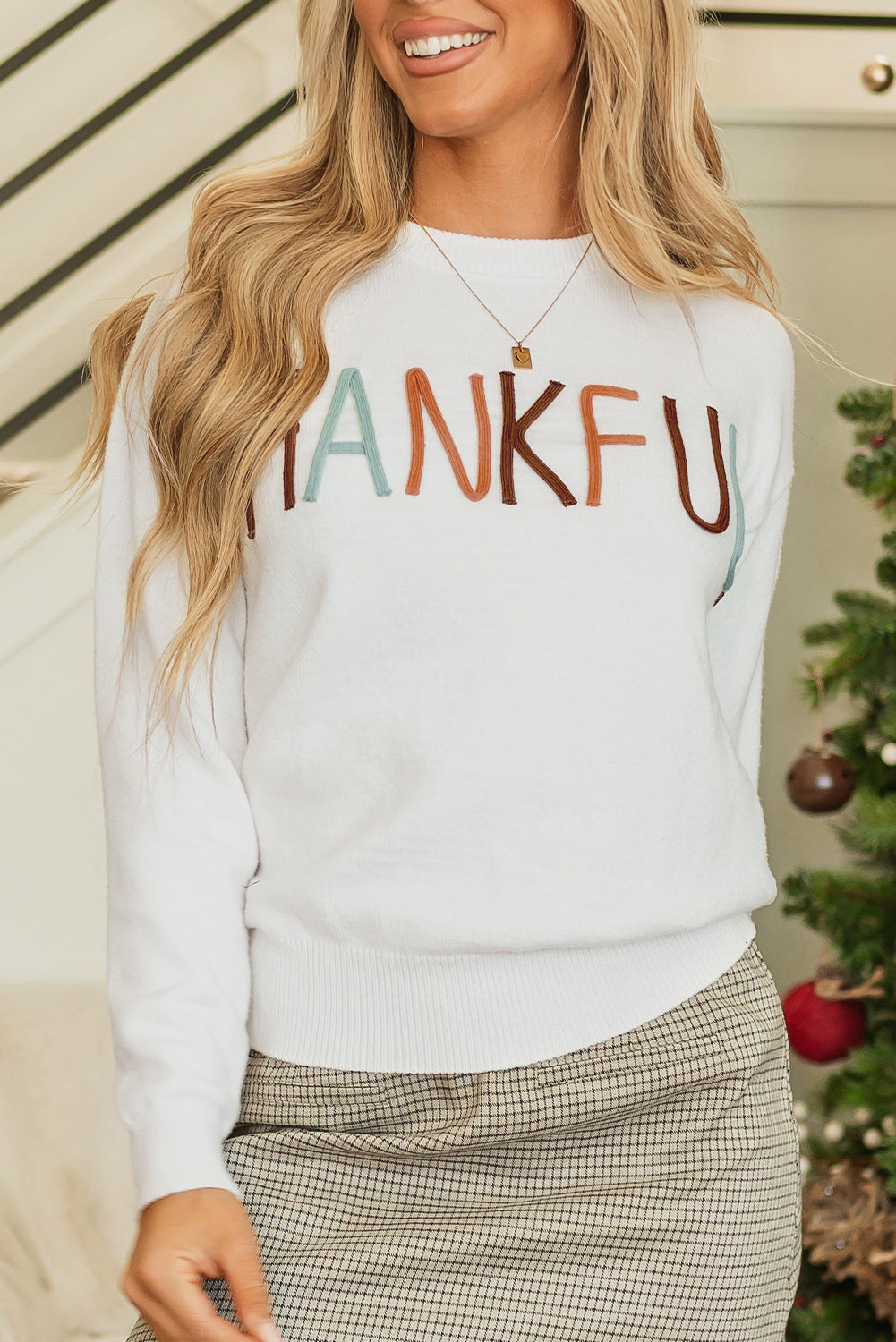 Thankful Embroidered Sweater in Ivory Daisie Boutique