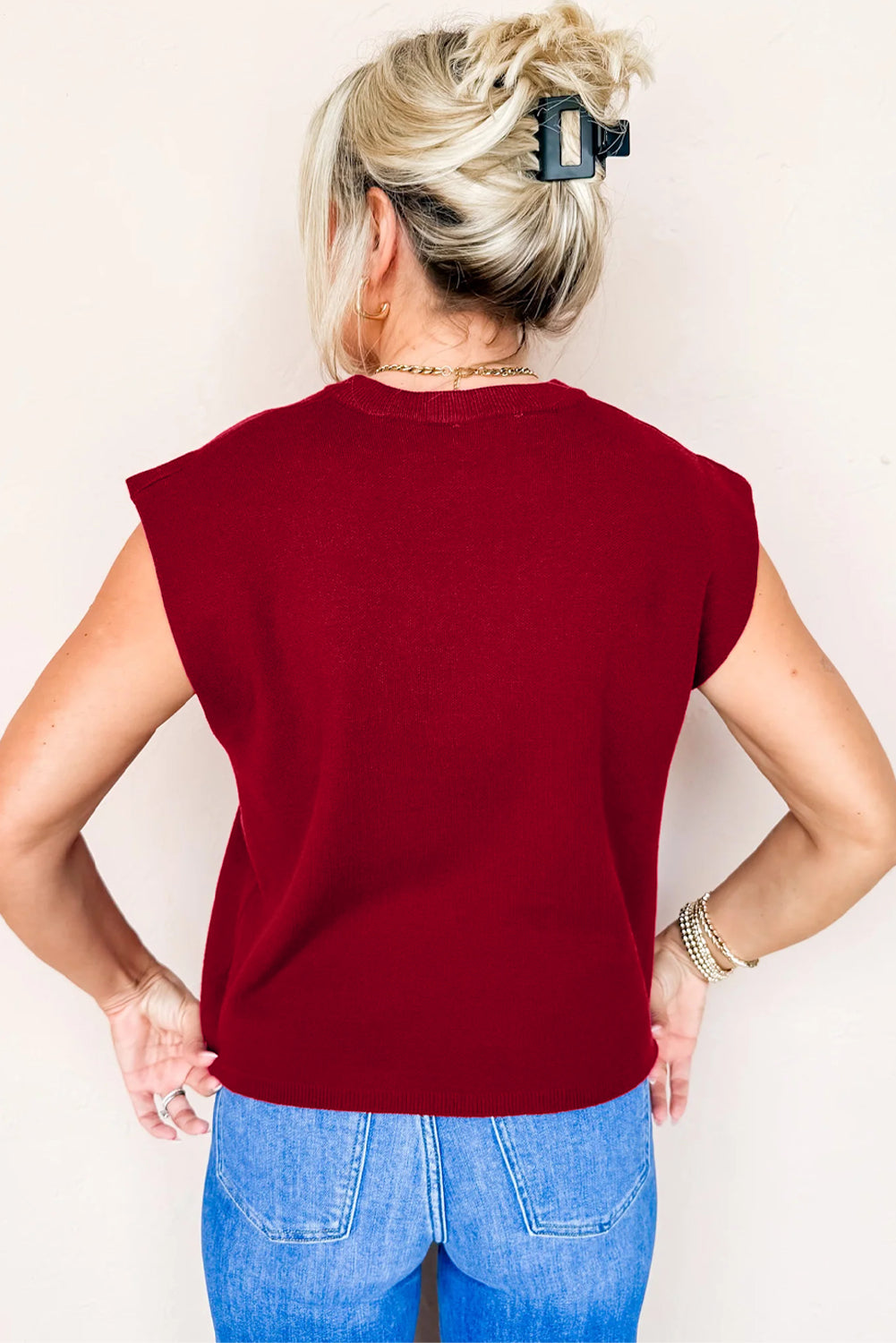 Crew Neck Knit Sweater - Red Dear-Lover Dropshipping