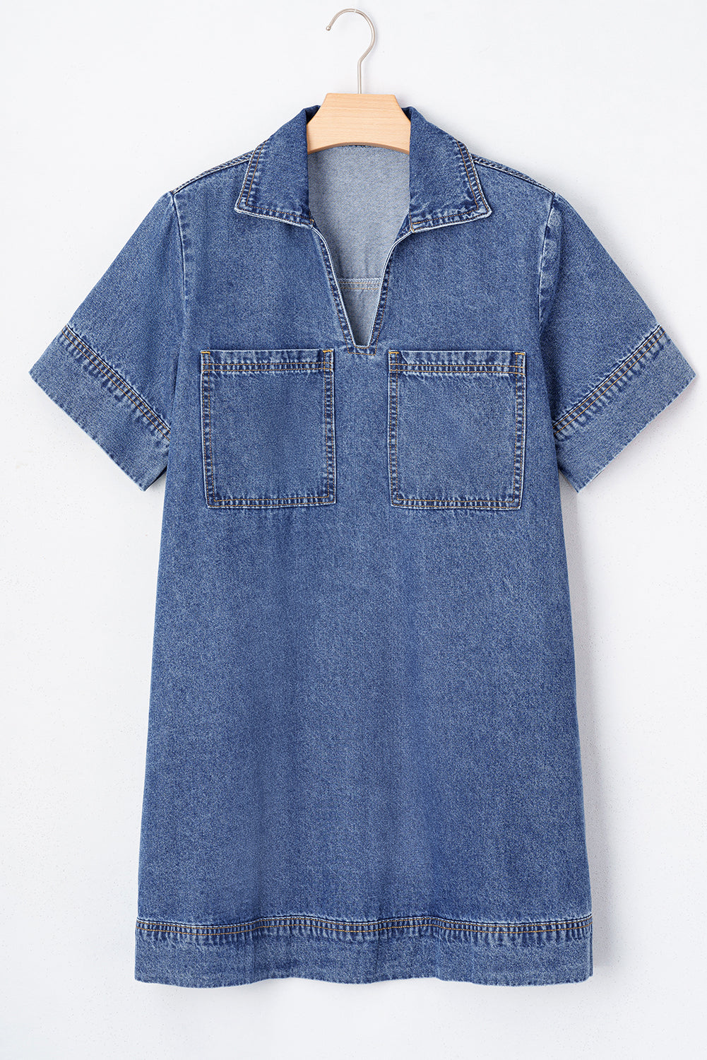 Short Sleeve Collared Pocket Denim Mini Dress Daisie Boutique