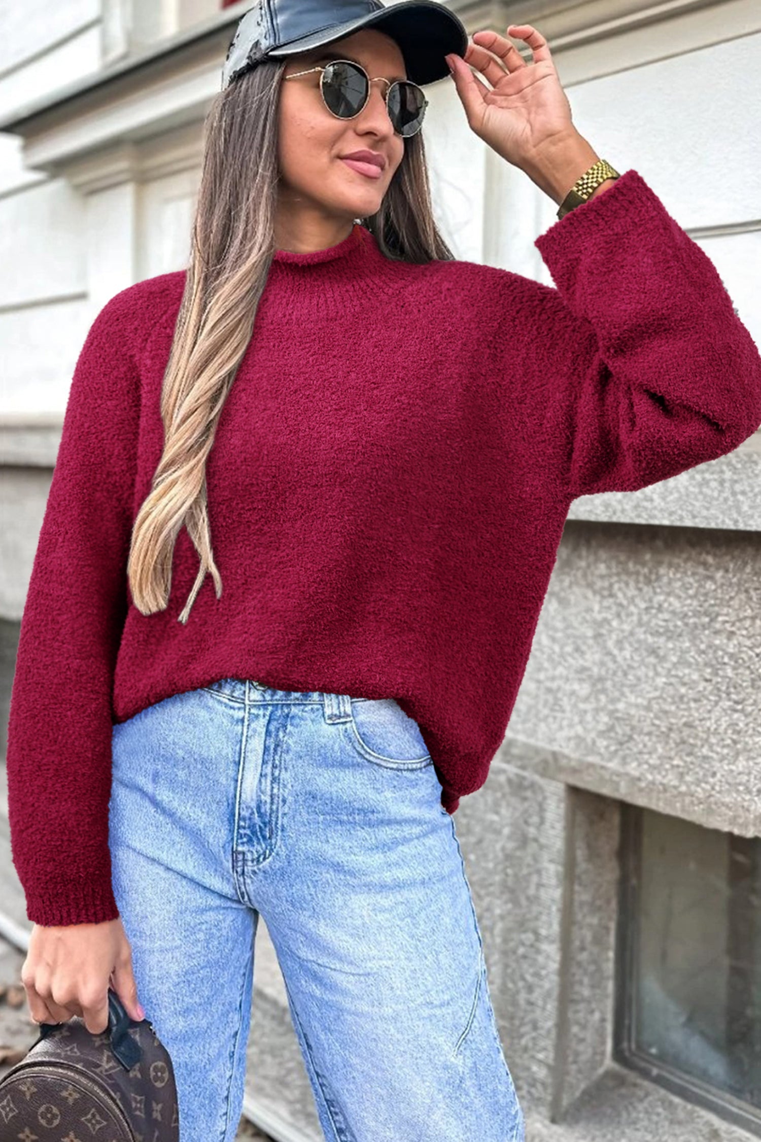 Mock Neck Sweater - Burgundy Dear-Lover Dropshipping