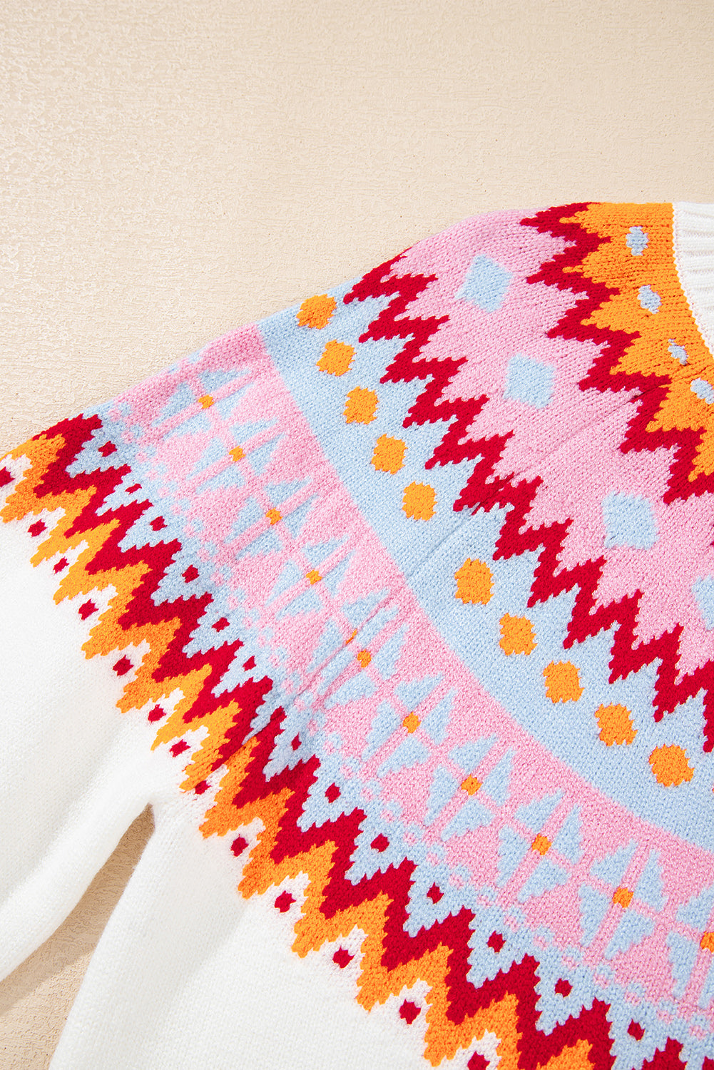 White Geometric Colorblock Print Drop Shoulder Sweater Dear-Lover Dropshipping