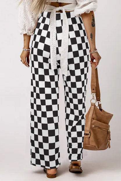 2-Tone Checked Print High Waist Wide Leg Pants Daisie Boutique