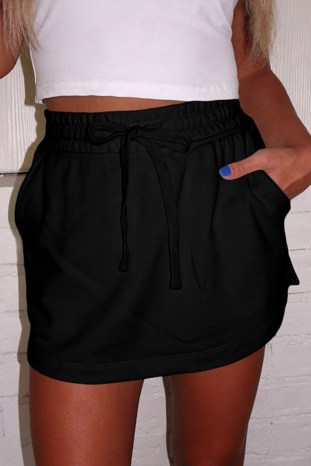 French Terry Drawstring Mini Skort with Pockets Daisie Boutique