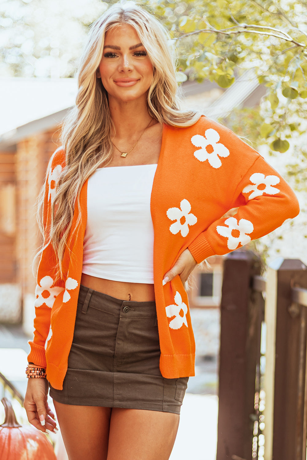 Floral Print Knitted Open Front Cutie Cardigan Daisie Boutique