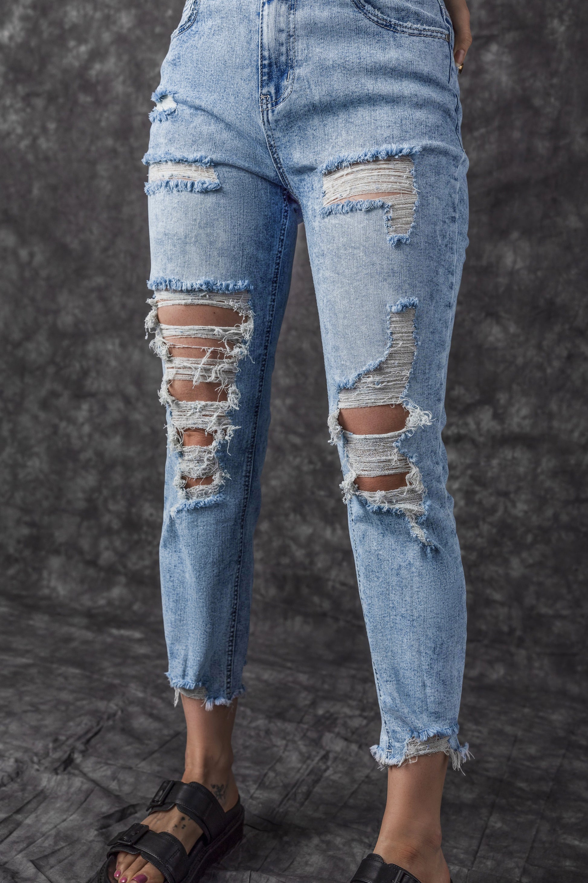 Sky Blue Acid Wash Distressed Slim Fit Jeans Daisie Boutique