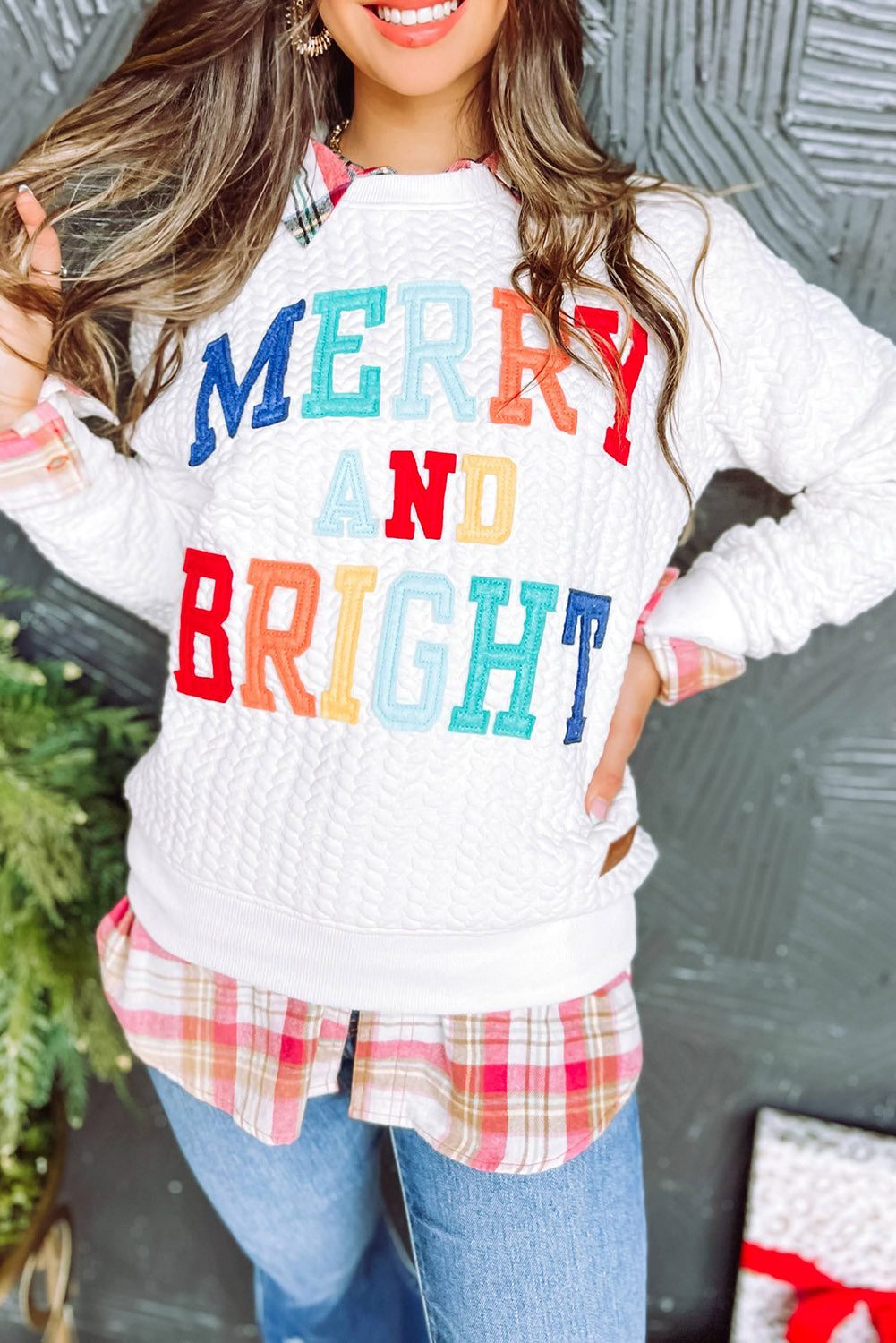 Merry And Bright Cable Knit Sweatshirt Daisie Boutique