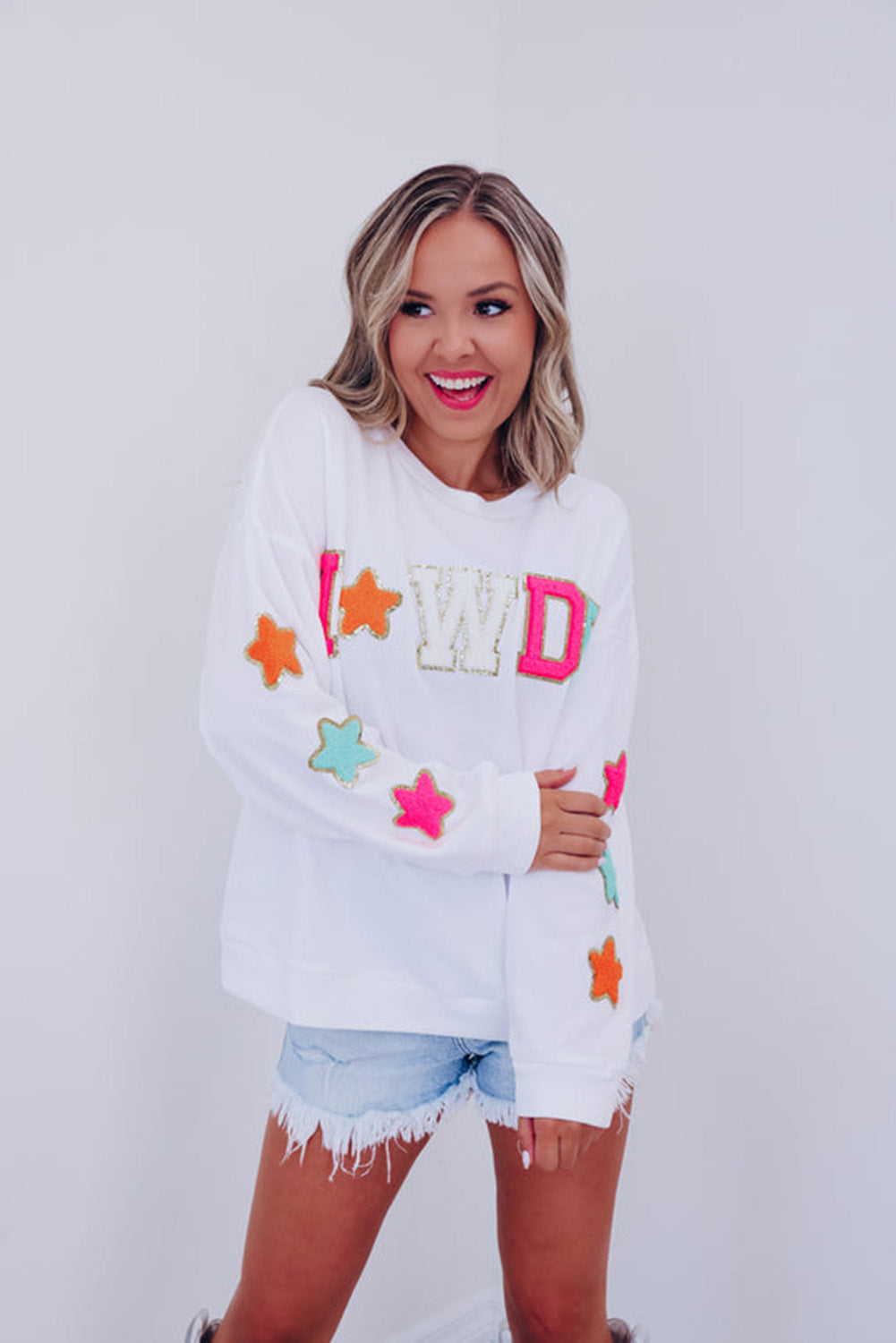 Howdy Glitter Chenille Patch Graphic Casual Sweatshirt Daisie Boutique