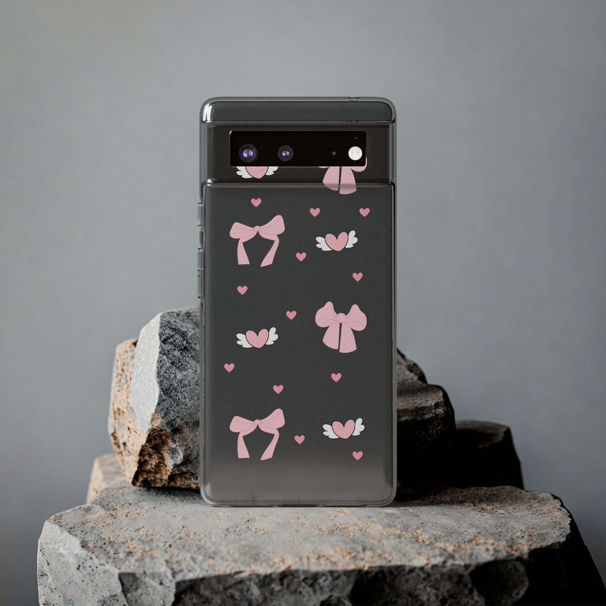 Cute Pink Bow Soft Phone Case | Stylish Heart & Wing Design