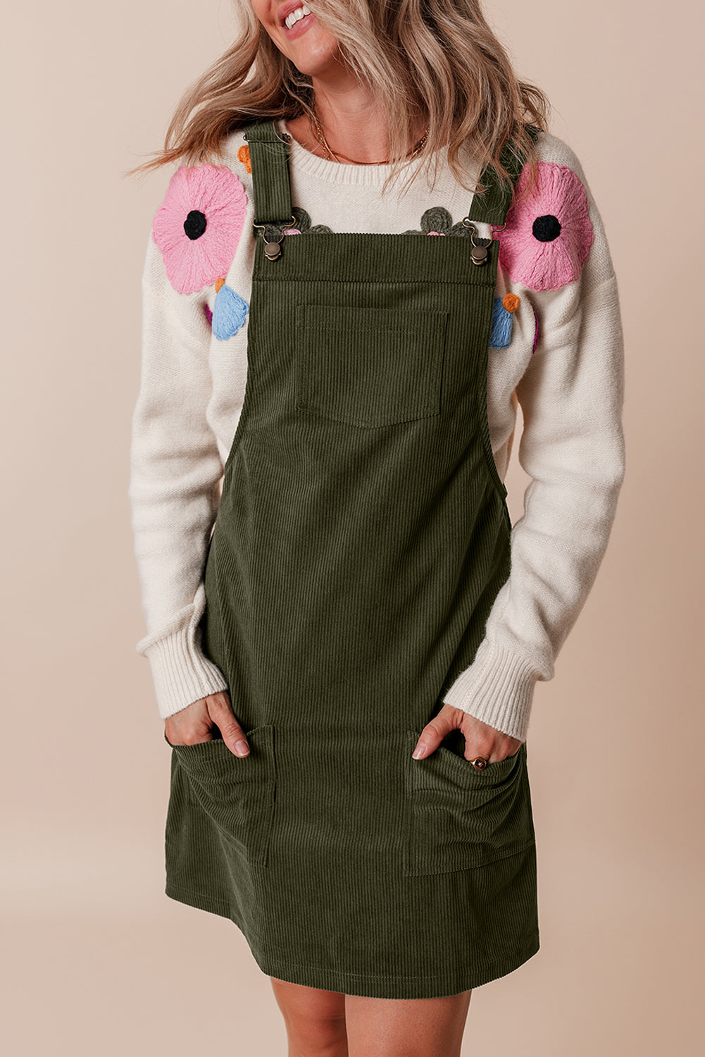 Front Pocket Corduroy Overall Dress Daisie Boutique