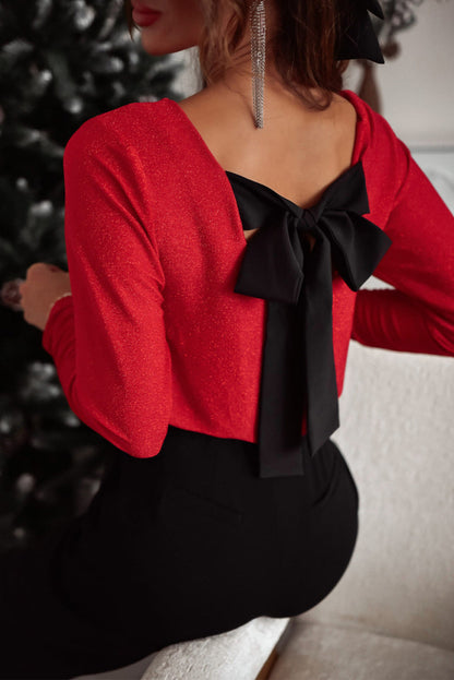 Coquette Bowknot Open Back V Neck Top Daisie Boutique