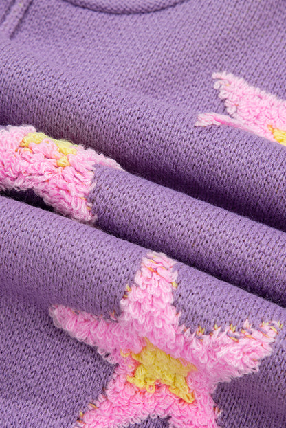 Star V Neck Oversize Sweater - Purple