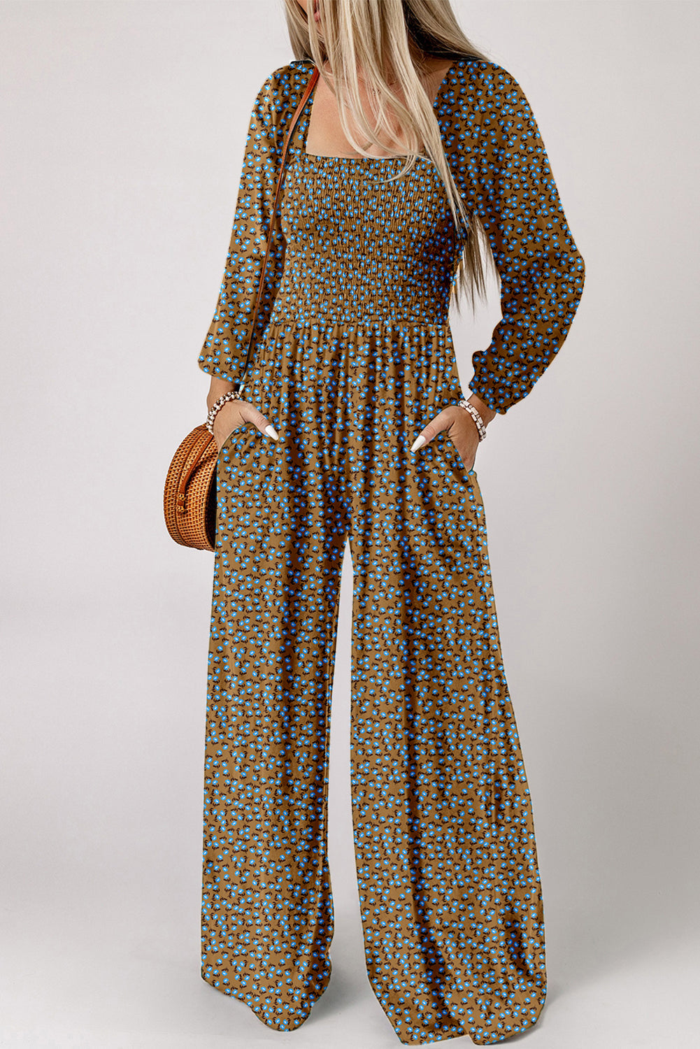 Floral Print Square Neck Wide Leg Jumpsuit Daisie Boutique
