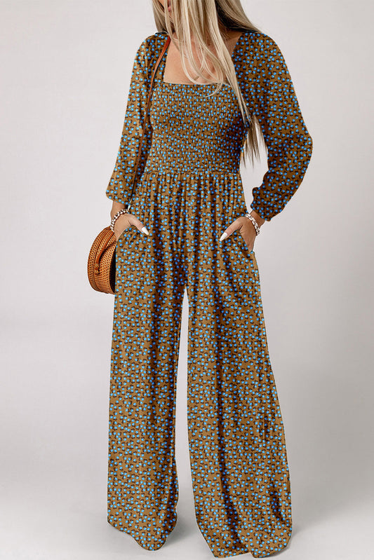 Floral Print Square Neck Wide Leg Jumpsuit Daisie Boutique
