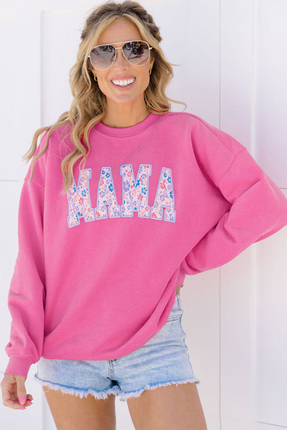 Floral MAMA Embroidered Graphic Pullover Sweatshirt Daisie Boutique