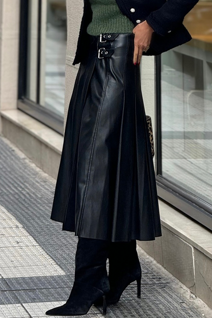 Faux Leather Pleated Midi Skirt Dear-Lover Dropshipping