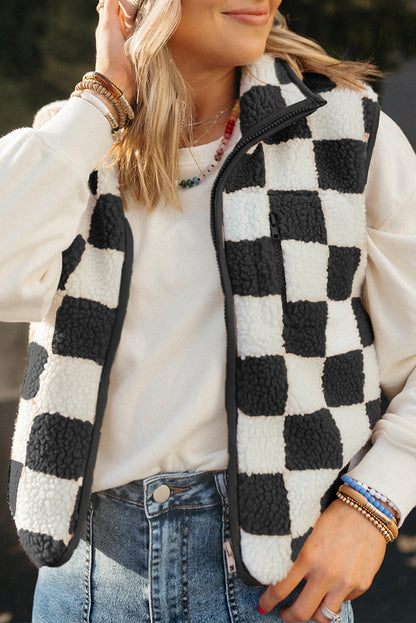 Checkered Sherpa Vest Daisie Boutique
