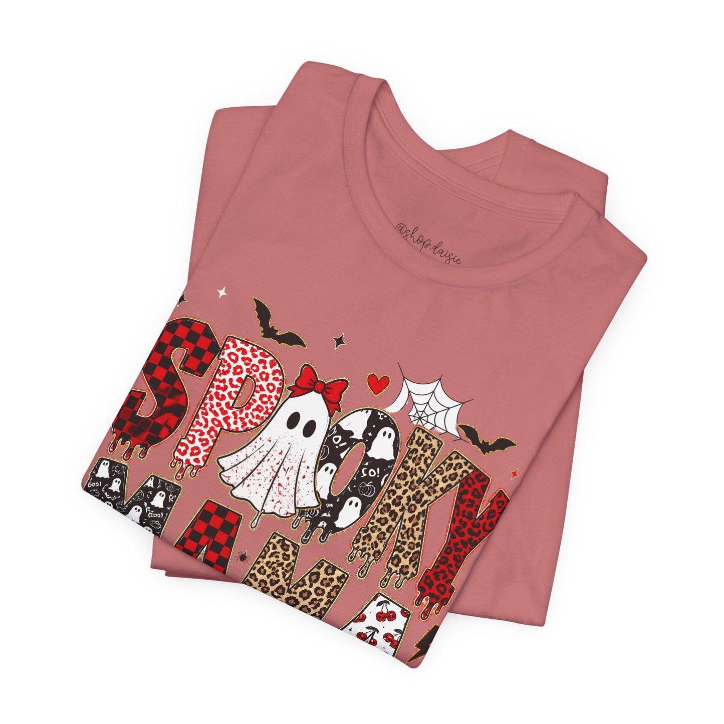 Spooky Mama Halloween Tee Leopard Checkered Design
