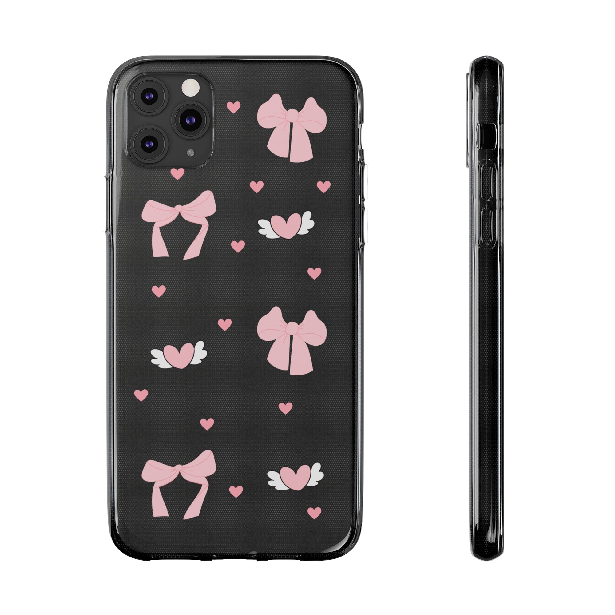 Cute Pink Bow Soft Phone Case | Stylish Heart & Wing Design