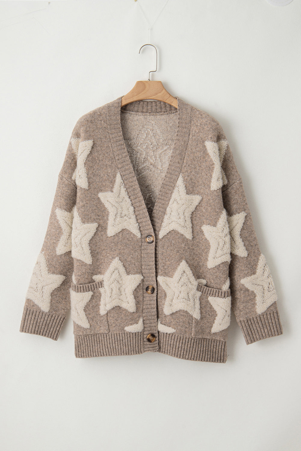 Sherpa Star Sweater with Pockets in Khaki Daisie Boutique