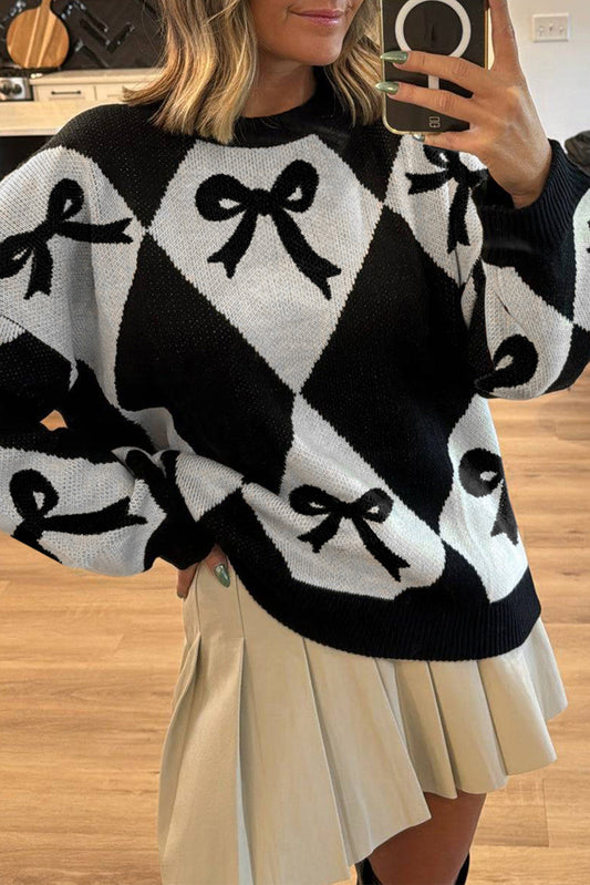 Bow Print Knit Sweater Dear-Lover Dropshipping