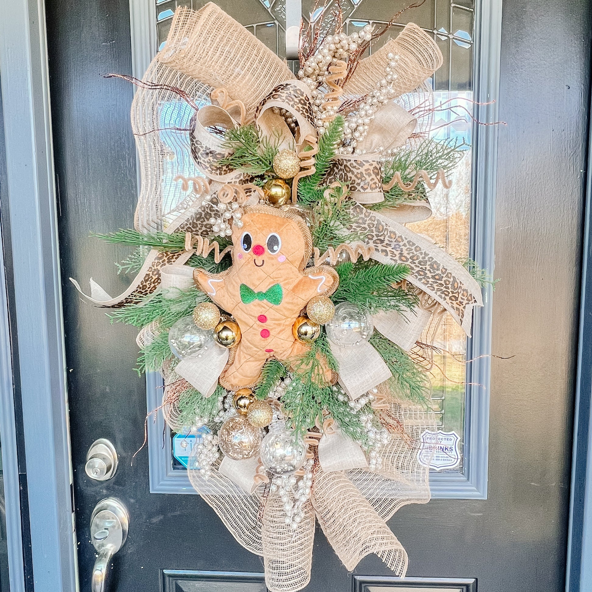 Whimsical Gingerbread & Leopard Christmas Door Swag | 32-inch Holiday Door Hanger Daisie Boutique