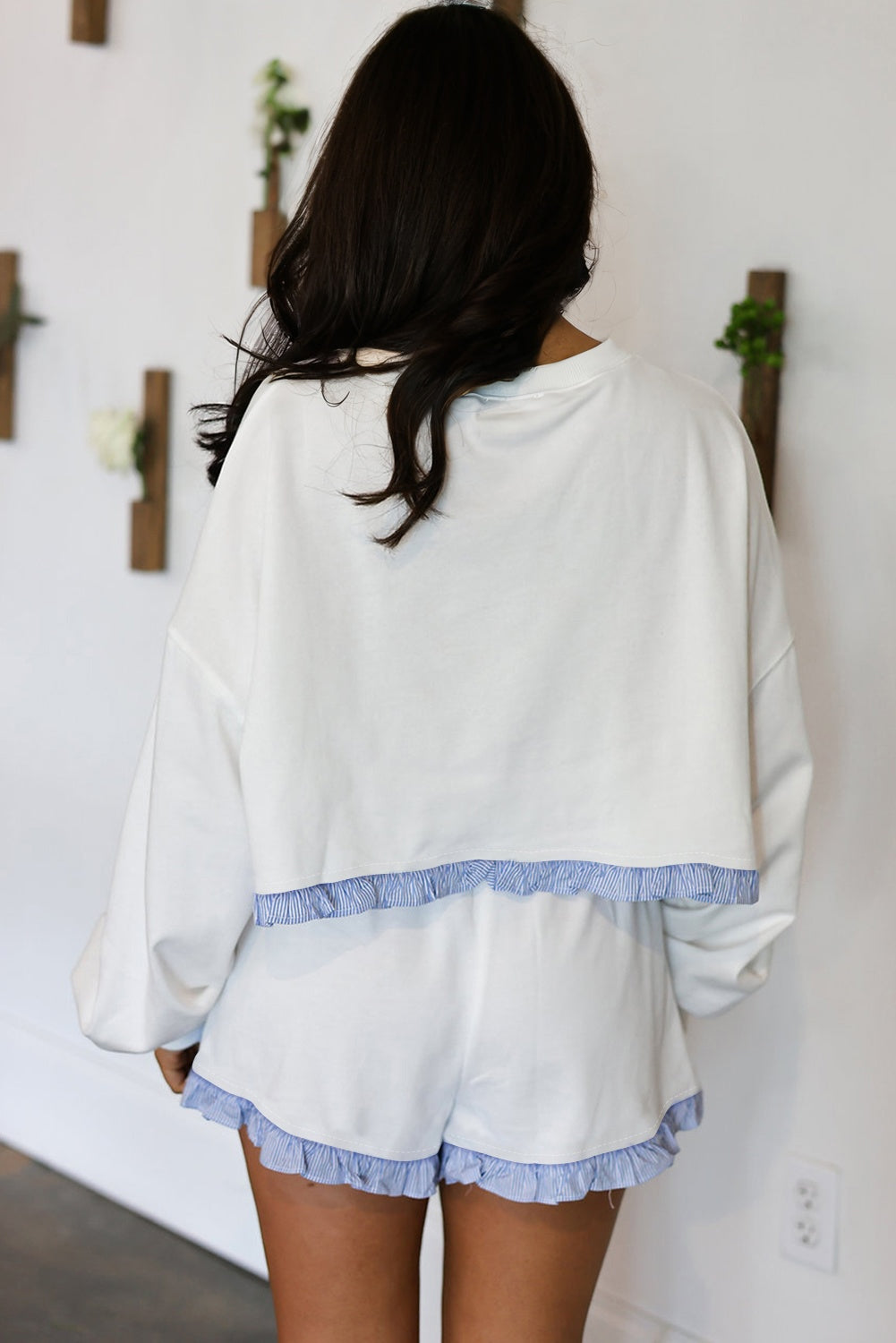 Ruffled Patchwork Drop Shoulder Shorts Matching Set Dear-Lover Dropshipping