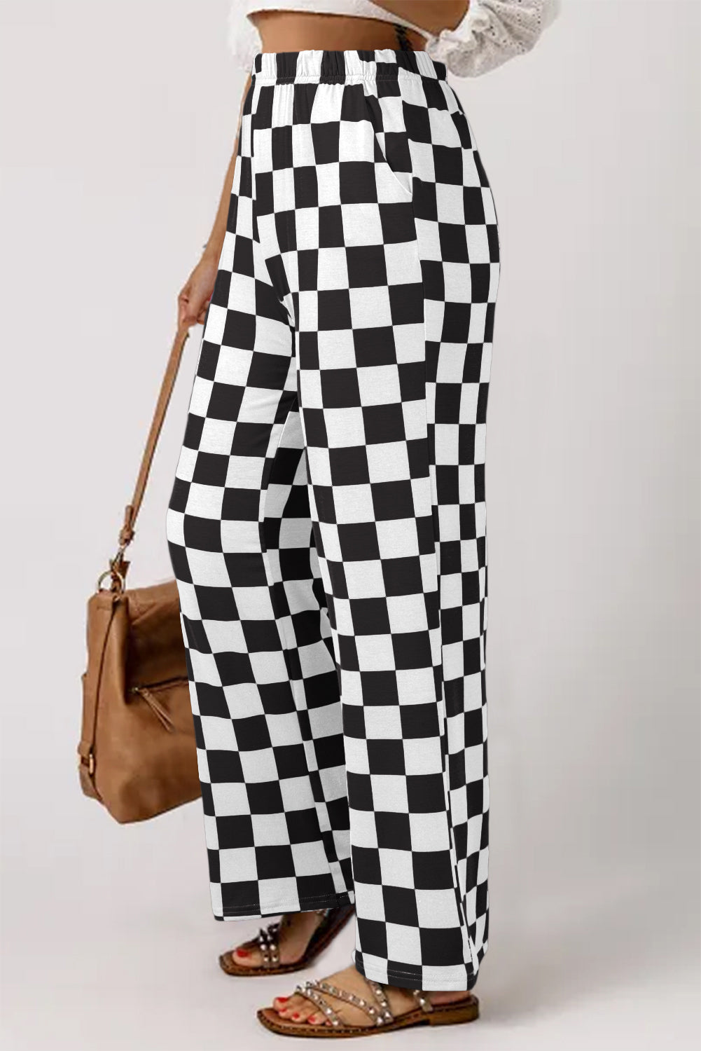2-Tone Checked Print High Waist Wide Leg Pants Daisie Boutique