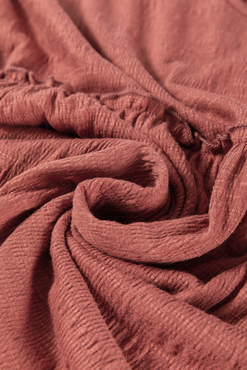 Solid Color Textured Frilled Trim V Neck Puff Sleeve Blouse