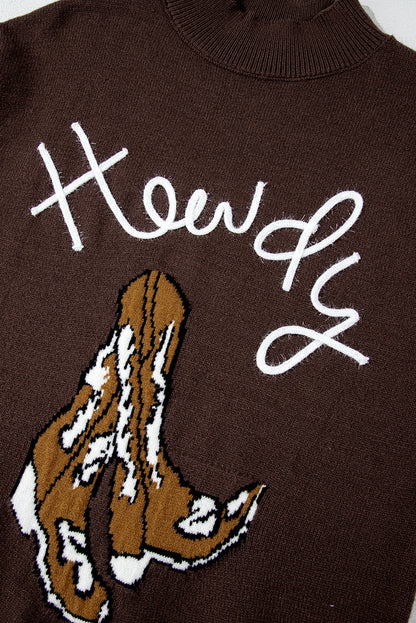 Howdy Boot Graphic High Neck Sweater Daisie Boutique