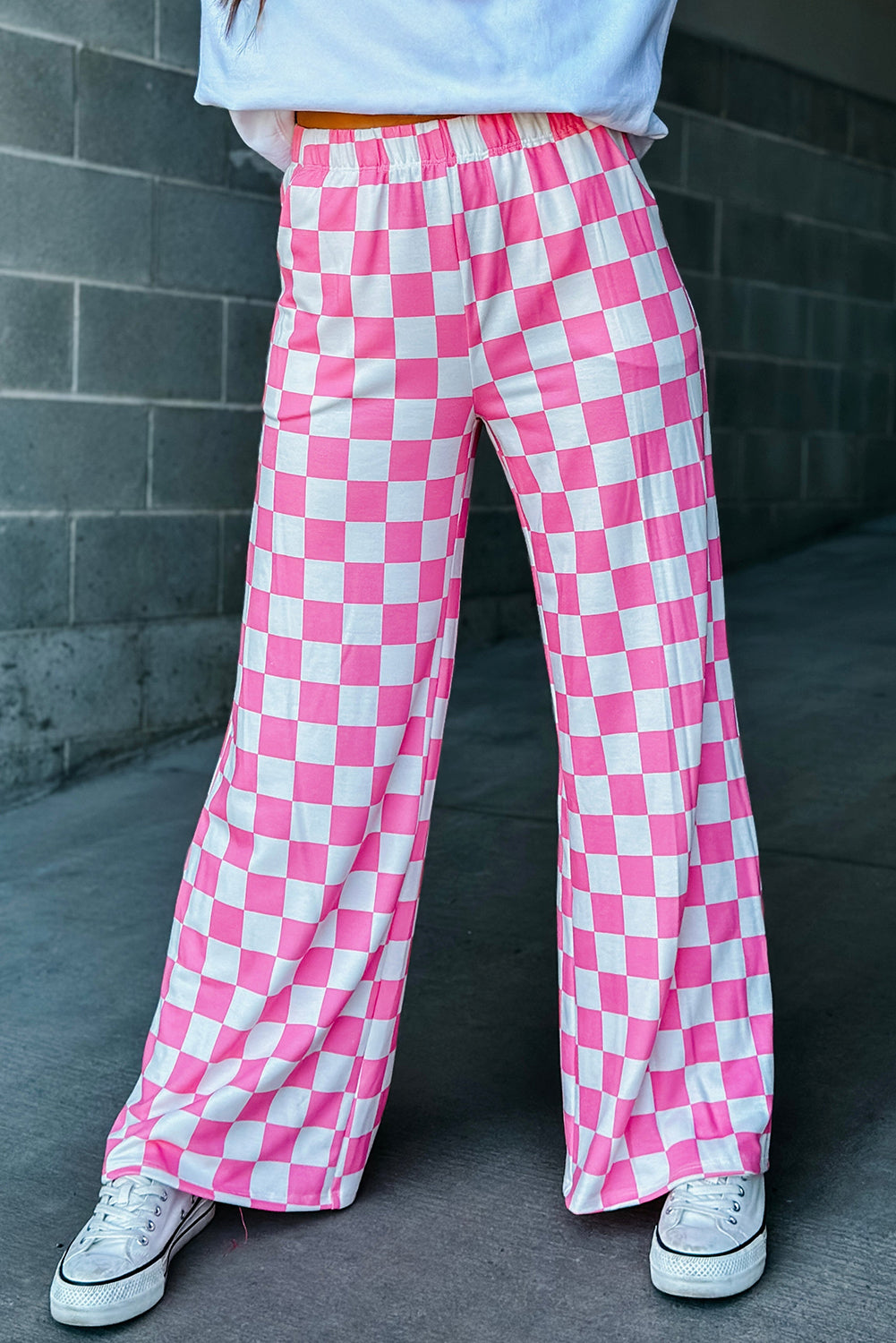 Bonbon 2-Tone Checked Print High Waist Wide Leg Pants Daisie Boutique