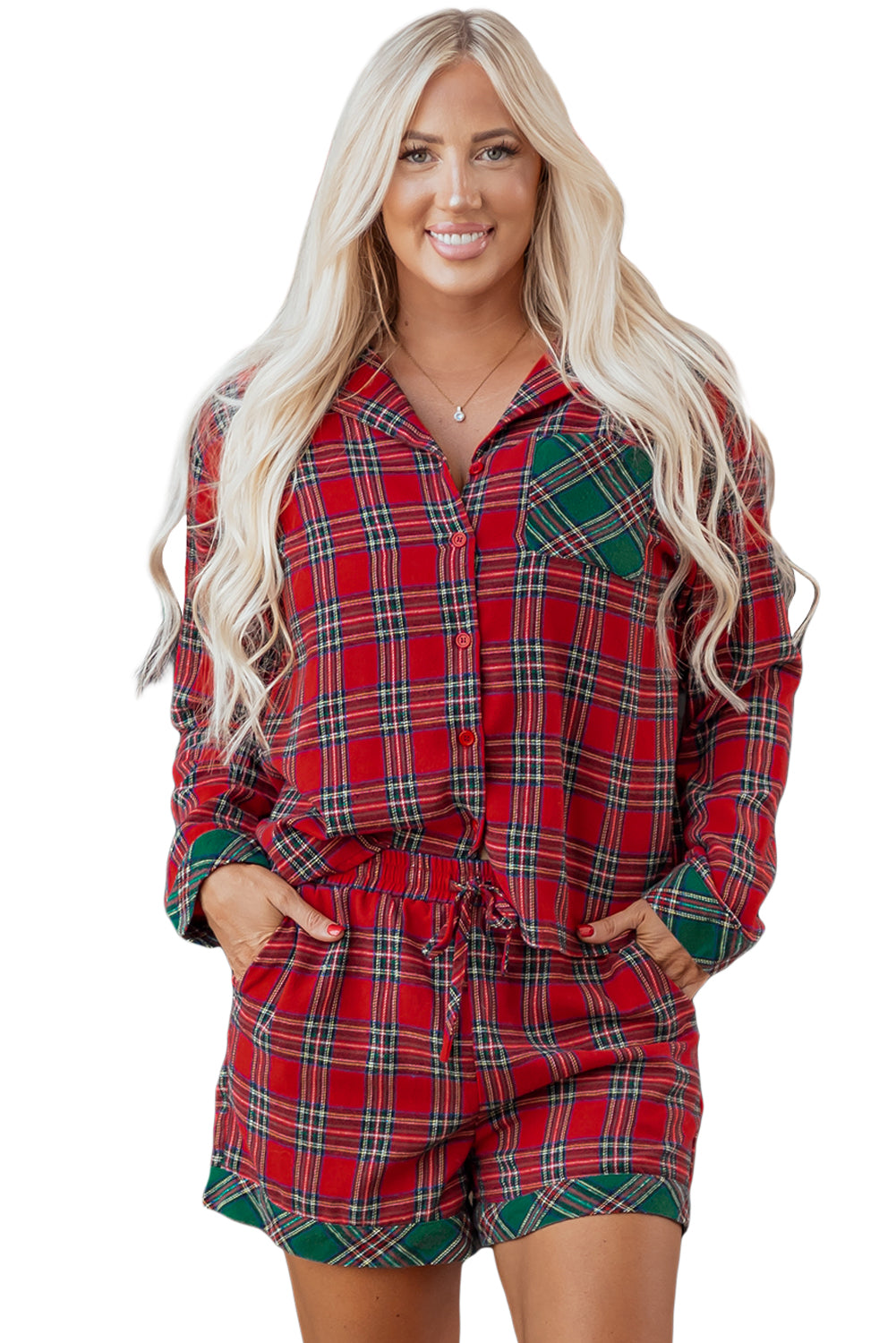 Plaid Holiday Long Sleeve and Short Pajama Set Dear-Lover Dropshipping