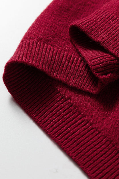 Crew Neck Knit Sweater - Red Dear-Lover Dropshipping