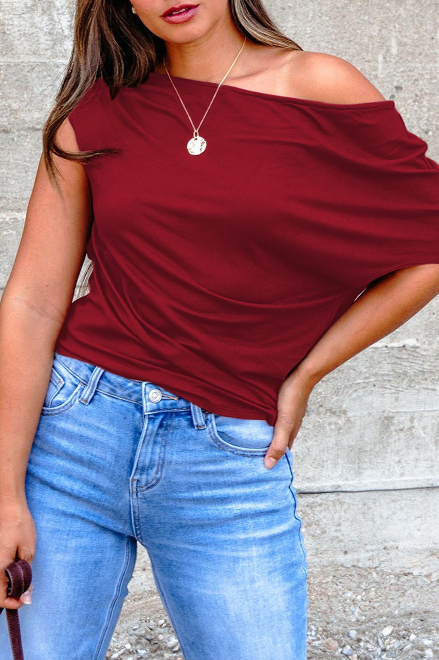 Plus Size Solid Color Asymmetric Neck Short Sleeve Blouse