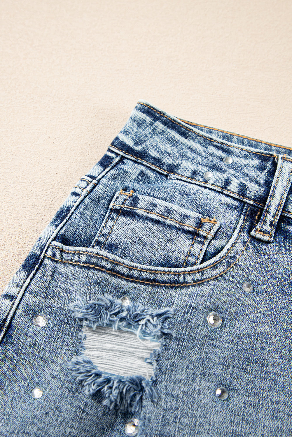 Rhinestone Distressed Denim High Waist Mini Skirt Daisie Boutique