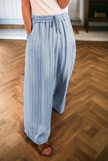 Stripe Chambray Wide Leg Trousers