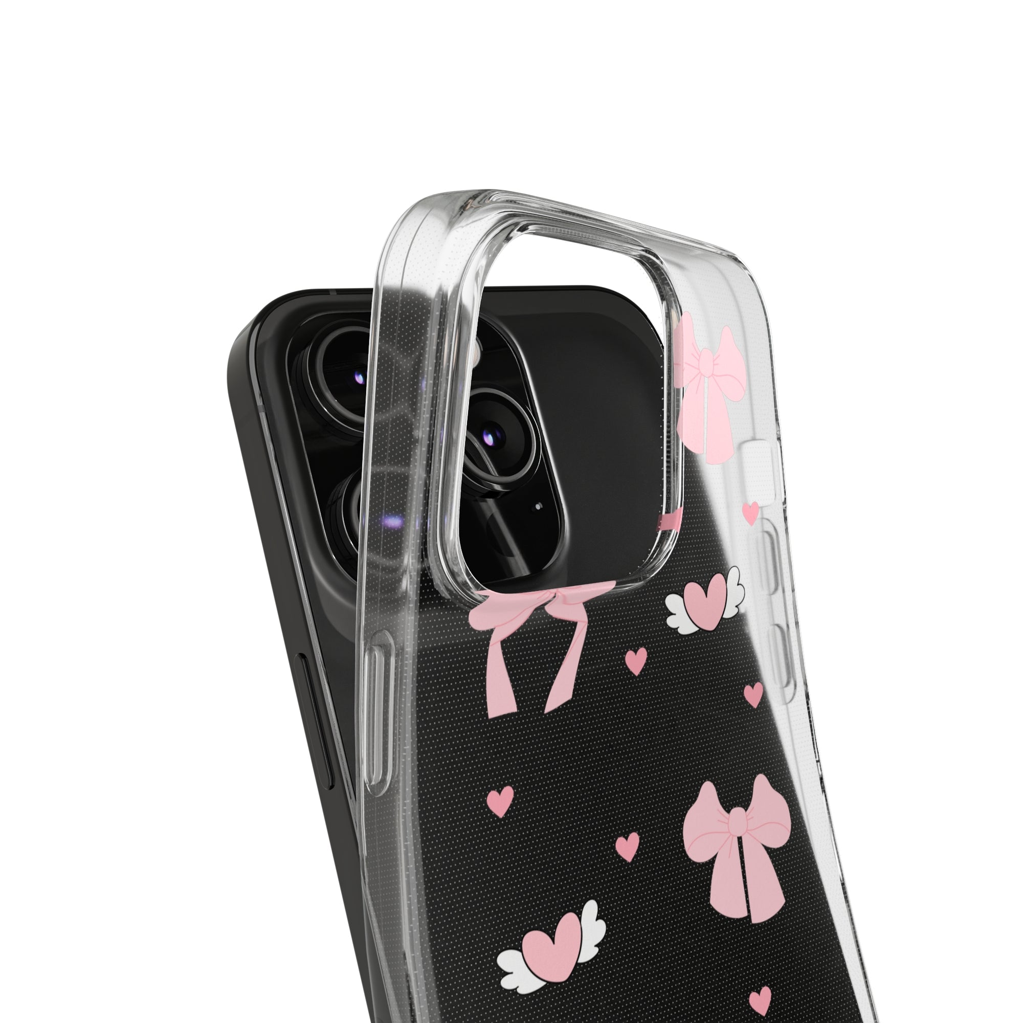 Cute Pink Bow Soft Phone Case | Stylish Heart & Wing Design